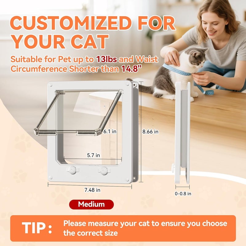 LIBBEPET Thin Cat Door, Safety Pet Door for Cats Up to 13 lbs, Interior Cat Door with 4 Way Locking for Window, Sliding Door and Cat House, Easy to Install, Medium - Image 2